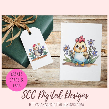 Funky Chicken Digital Planner Stickers, Hand Drawn Colorful Printable Pre-Cropped PNG Images, Goodnotes Compatible, Scrapbook Elements