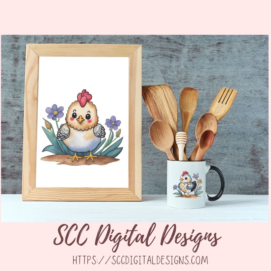 Funky Chicken Digital Planner Stickers, Hand Drawn Colorful Printable Pre-Cropped PNG Images, Goodnotes Compatible, Scrapbook Elements