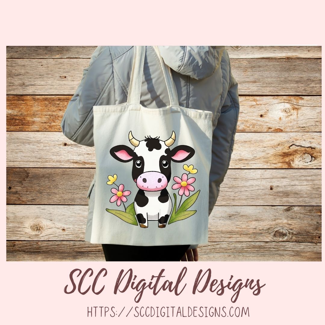Black & White Cows Digital Planner Stickers, Hand Drawn Colorful Printable Pre-Cropped PNG Images, Goodnotes Compatible, Scrapbook Elements