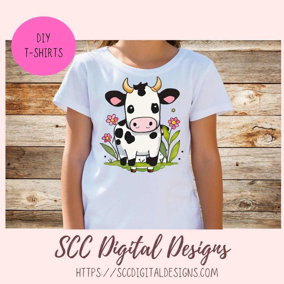 Black & White Cows Digital Planner Stickers, Hand Drawn Colorful Printable Pre-Cropped PNG Images, Goodnotes Compatible, Scrapbook Elements