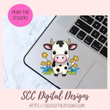 Black & White Cows Digital Planner Stickers, Hand Drawn Colorful Printable Pre-Cropped PNG Images, Goodnotes Compatible, Scrapbook Elements