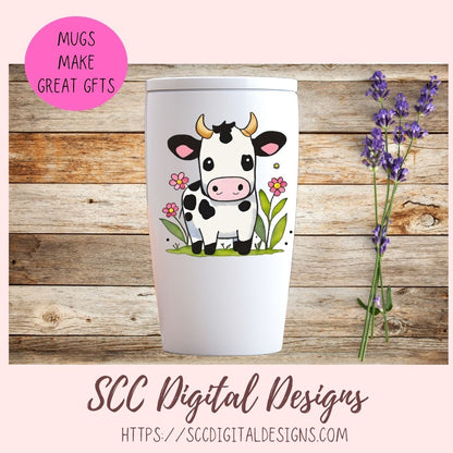 Black & White Cows Digital Planner Stickers, Hand Drawn Colorful Printable Pre-Cropped PNG Images, Goodnotes Compatible, Scrapbook Elements