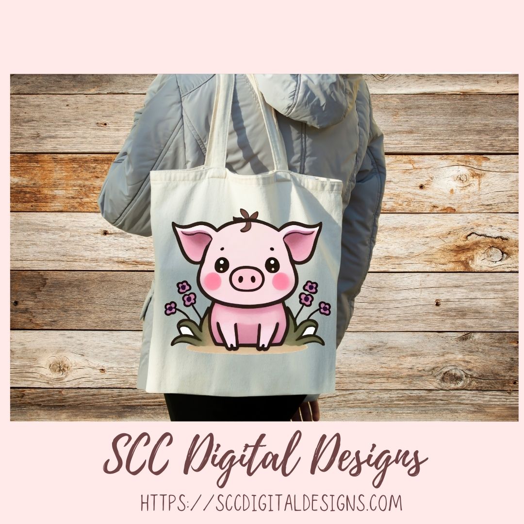 Cute Pig Stickers for Digital, Planners Printable Pre-Cropped Farm Decal for Laptop Tumblers for Kids Pink Spring Flowers for Mom's Calendar