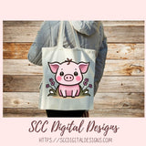 Cute Pig Stickers for Digital, Planners Printable Pre-Cropped Farm Decal for Laptop Tumblers for Kids Pink Spring Flowers for Mom's Calendar