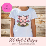 Cute Pig Stickers for Digital, Planners Printable Pre-Cropped Farm Decal for Laptop Tumblers for Kids Pink Spring Flowers for Mom's Calendar