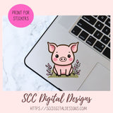 Cute Pig Stickers for Digital, Planners Printable Pre-Cropped Farm Decal for Laptop Tumblers for Kids Pink Spring Flowers for Mom's Calendar