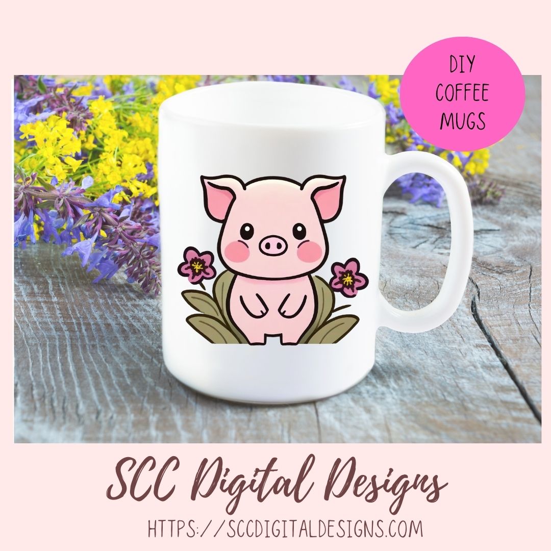 Cute Pig Stickers for Digital, Planners Printable Pre-Cropped Farm Decal for Laptop Tumblers for Kids Pink Spring Flowers for Mom's Calendar