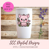 Cute Pig Stickers for Digital, Planners Printable Pre-Cropped Farm Decal for Laptop Tumblers for Kids Pink Spring Flowers for Mom's Calendar