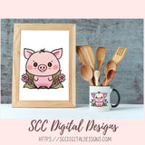 Cute Pig Stickers for Digital, Planners Printable Pre-Cropped Farm Decal for Laptop Tumblers for Kids Pink Spring Flowers for Mom's Calendar