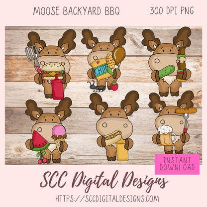 Moose PNG, Moose Backyard Barbeque Clipart, Whimsical Wildlife Scrapbook Elements, Woodland Animals Clip Art, Sublimation Digital Stickers