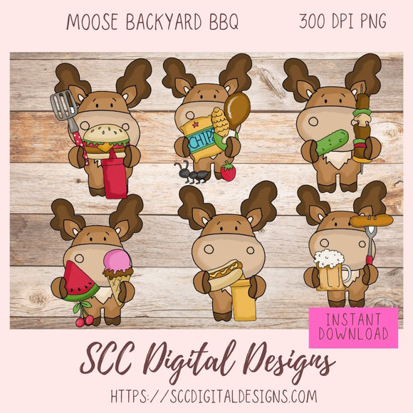 Moose PNG, Moose Backyard Barbeque Clipart, Whimsical Wildlife Scrapbook Elements, Woodland Animals Clip Art, Sublimation Digital Stickers