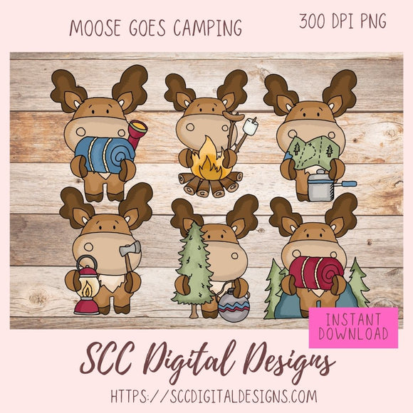 Camping Moose PNG 6 designs in 300 dpi png format
