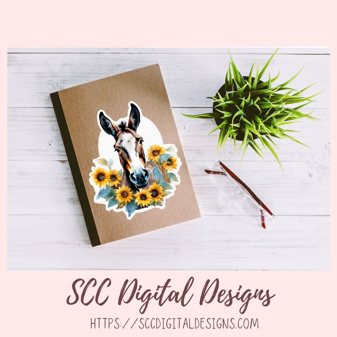 Mule PNG Digital Sticker Pack, Farm Animals Pre-Cropped Print and Cut Stickers for Paper Planners, Goodnotes Compatible Planner Accessories