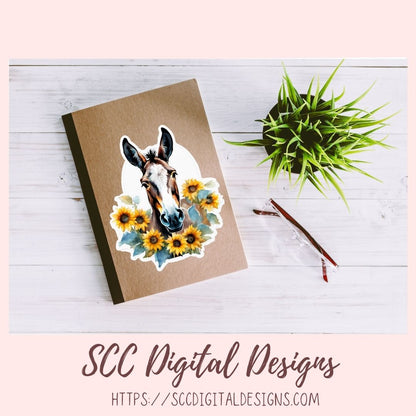 Mule PNG Digital Sticker Pack, Farm Animals Pre-Cropped Print and Cut Stickers for Paper Planners, Goodnotes Compatible Planner Accessories