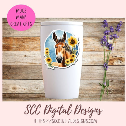 Mule PNG Digital Sticker Pack, Farm Animals Pre-Cropped Print and Cut Stickers for Paper Planners, Goodnotes Compatible Planner Accessories