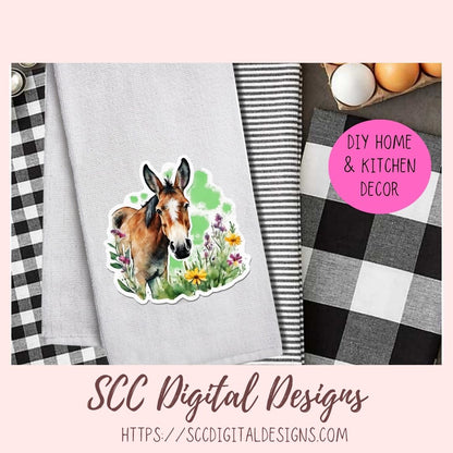 Mule PNG Digital Sticker Pack, Farm Animals Pre-Cropped Print and Cut Stickers for Paper Planners, Goodnotes Compatible Planner Accessories