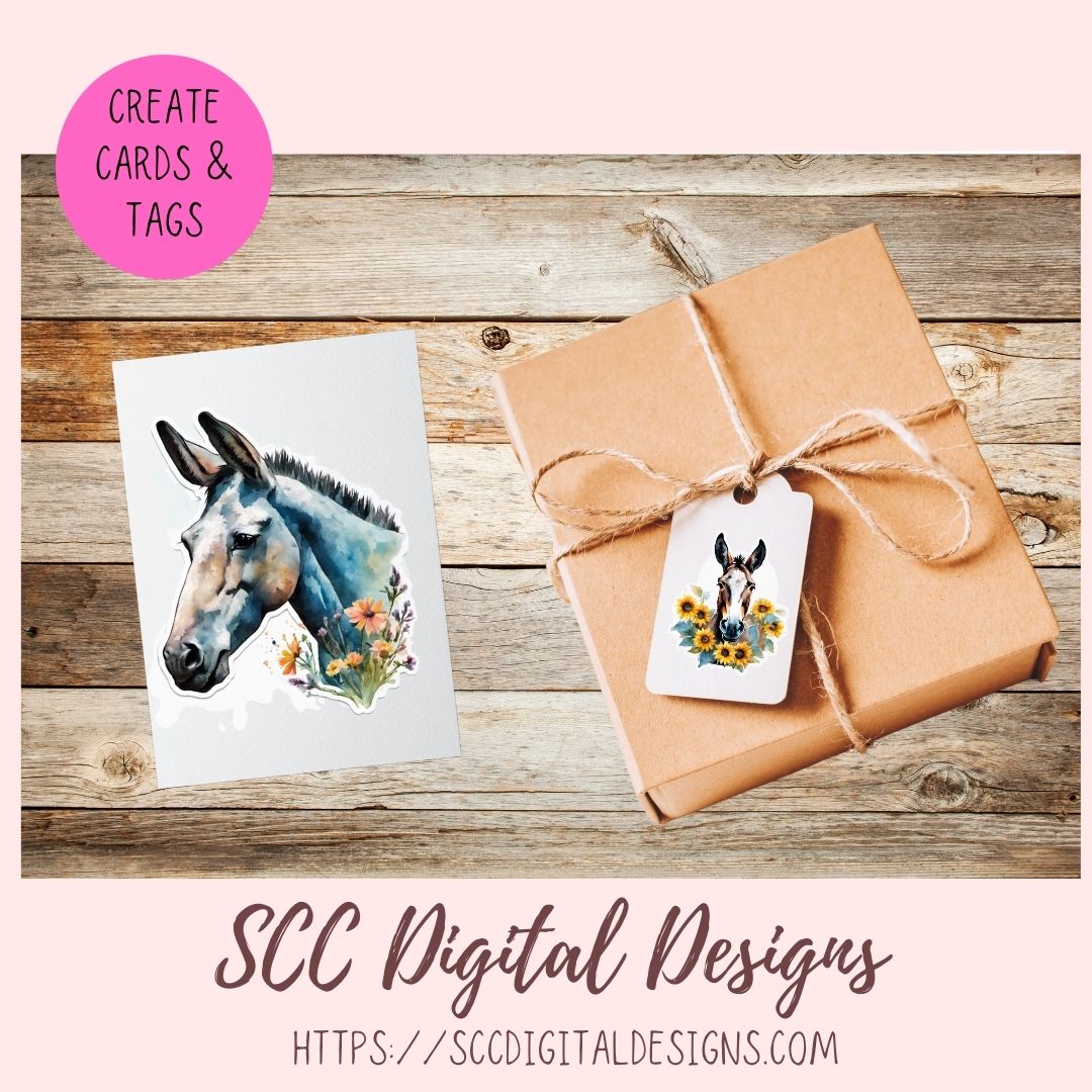 Mule PNG Digital Sticker Pack, Farm Animals Pre-Cropped Print and Cut Stickers for Paper Planners, Goodnotes Compatible Planner Accessories