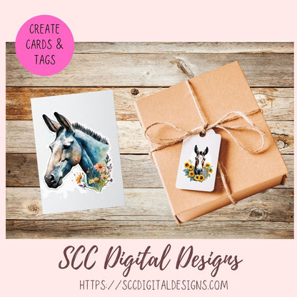 Mule PNG Digital Sticker Pack, Farm Animals Pre-Cropped Print and Cut Stickers for Paper Planners, Goodnotes Compatible Planner Accessories