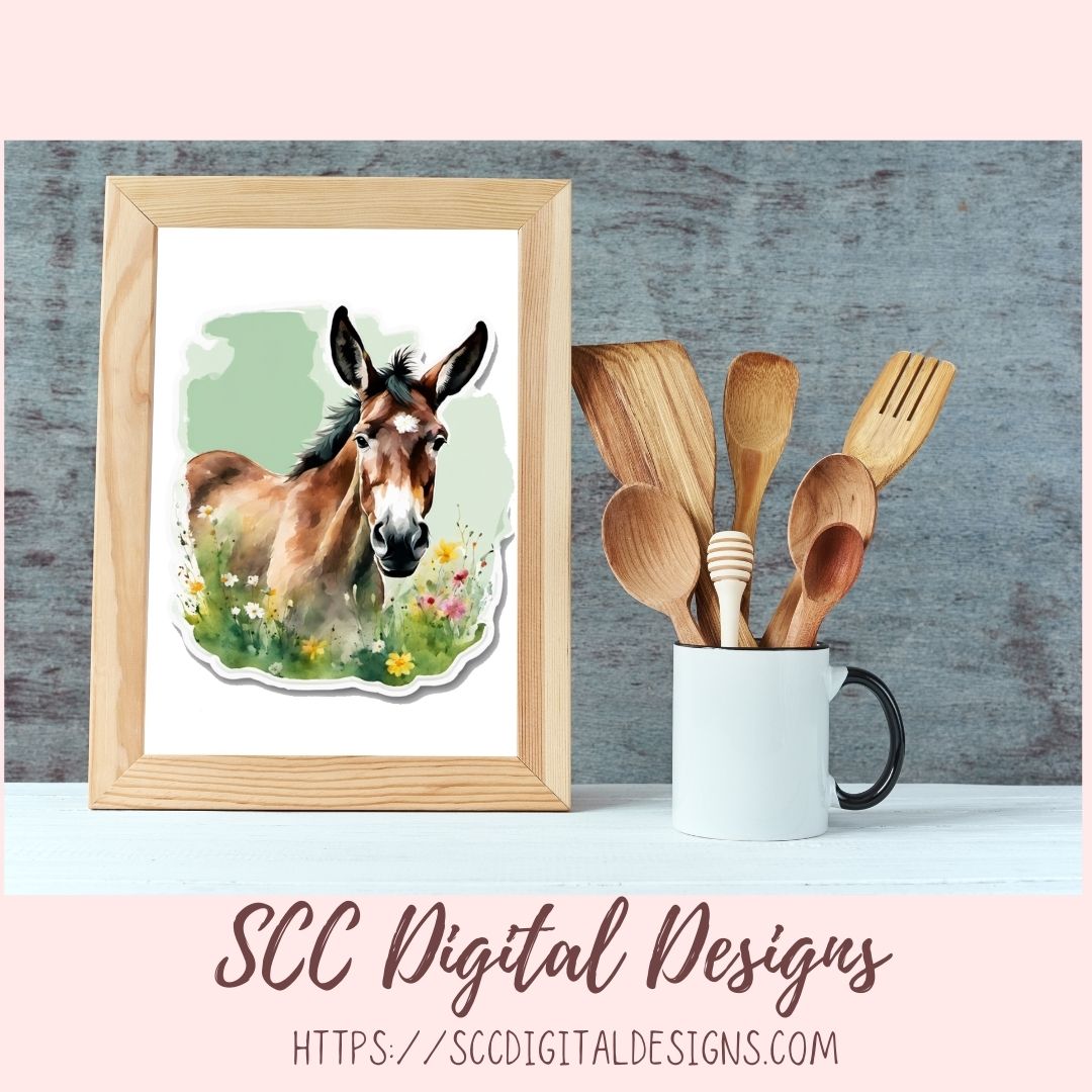 Mule PNG Digital Sticker Pack, Farm Animals Pre-Cropped Print and Cut Stickers for Paper Planners, Goodnotes Compatible Planner Accessories