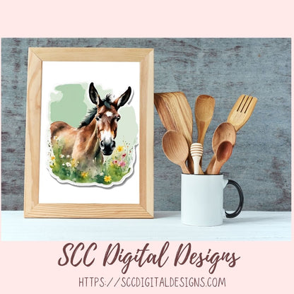 Mule PNG Digital Sticker Pack, Farm Animals Pre-Cropped Print and Cut Stickers for Paper Planners, Goodnotes Compatible Planner Accessories