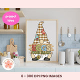 Framed artwork of a gnome with 'EGGS FOR SALE' text in a kitchen setting