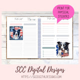 Border Collie PNG Digital Stickers, Patriotic Animal Lover Gift Pre-Cropped Print and Cut Stickers, Goodnotes Compatible Planner Accessories