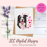 Valentine Border Collie PNG Clip Art, Digital Sticker PNG Bundle, Print and Cut Heart Clipart Paper Planner Stickers,  DIY Gift Tags, Greeting Cards, Journal Cards & Planner Embellishments