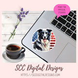 Border Collie PNG Digital Stickers, Patriotic Animal Lover Gift Pre-Cropped Print and Cut Stickers, Goodnotes Compatible Planner Accessories