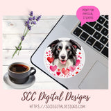 Valentine Border Collie PNG Clip Art, Digital Sticker PNG Bundle, Print and Cut Heart Clipart Paper Planner Stickers,  DIY Gift Tags, Greeting Cards, Journal Cards & Planner Embellishments