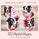 Valentine Border Collie PNG Clip Art, Digital Sticker PNG Bundle, Print and Cut Heart Clipart Paper Planner Stickers,  DIY Gift Tags, Greeting Cards, Journal Cards & Planner Embellishments