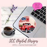 Patriotic Old Red Truck Digital Stickers, Americana Lover Gift, Pre-Cropped Print and Cut Stickers, Goodnotes Compatible Planner Accessories