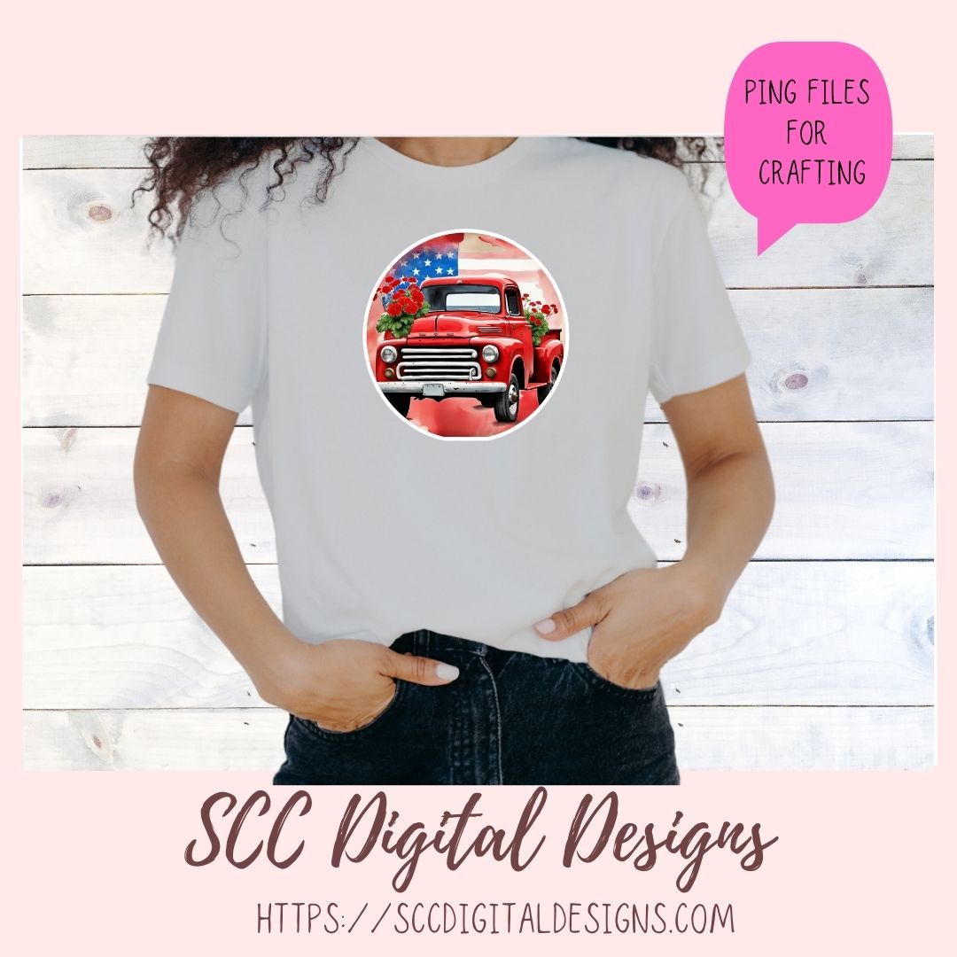 Patriotic Old Red Truck Digital Stickers, Americana Lover Gift, Pre-Cropped Print and Cut Stickers, Goodnotes Compatible Planner Accessories