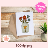 Card with floral design and envelope on wooden surface, featuring 'DIY Paper Crafts' text.