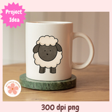 Mug with a cartoon sheep design on a wooden surface