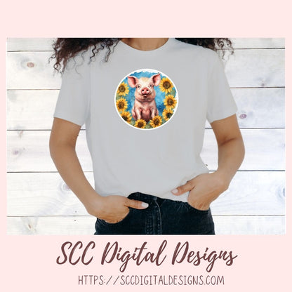 Cute Pig Stickers PNGs for Digital and Printable Planners, Bullet Journals, Scrapbooking, Laptops, Flowers and Pig Decals Gift for Women