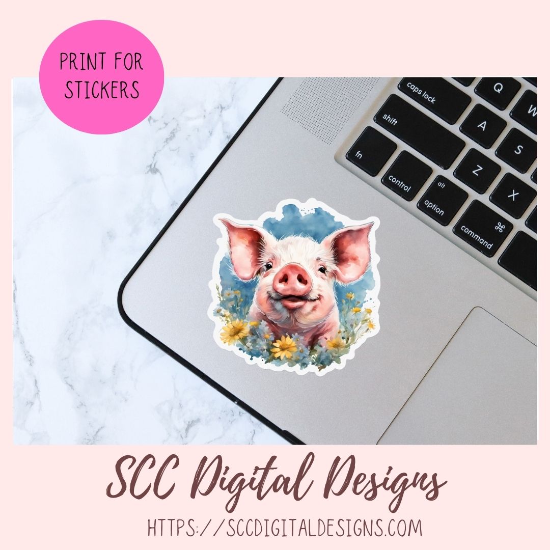 Cute Pig Sticker Set for Digital Planning and Printable Planners, Journals, Scrapbooking, Sunflowers & Piglet PNGs, Instant Download Goodnotes Compatible PNG Images