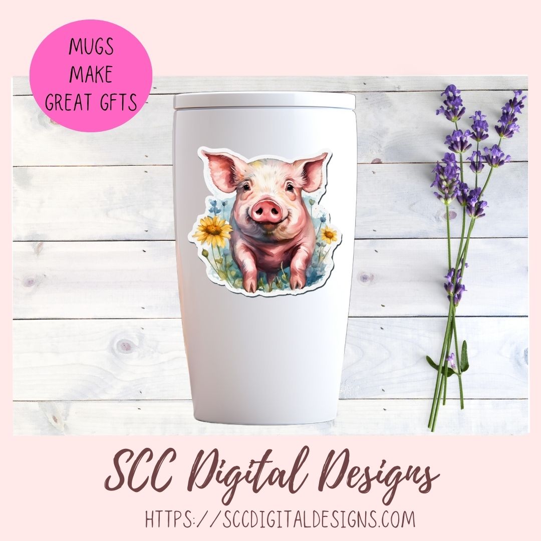 Cute Pig Sticker Set for Digital Planning and Printable Planners, Journals, Scrapbooking, Sunflowers & Piglet PNGs, Instant Download Goodnotes Compatible PNG Images