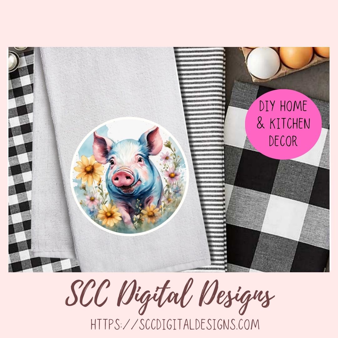 Cute Pig Sticker Set for Digital Planning and Printable Planners, Journals, Scrapbooking, Sunflowers & Piglet PNGs, Instant Download Goodnotes Compatible PNG Images