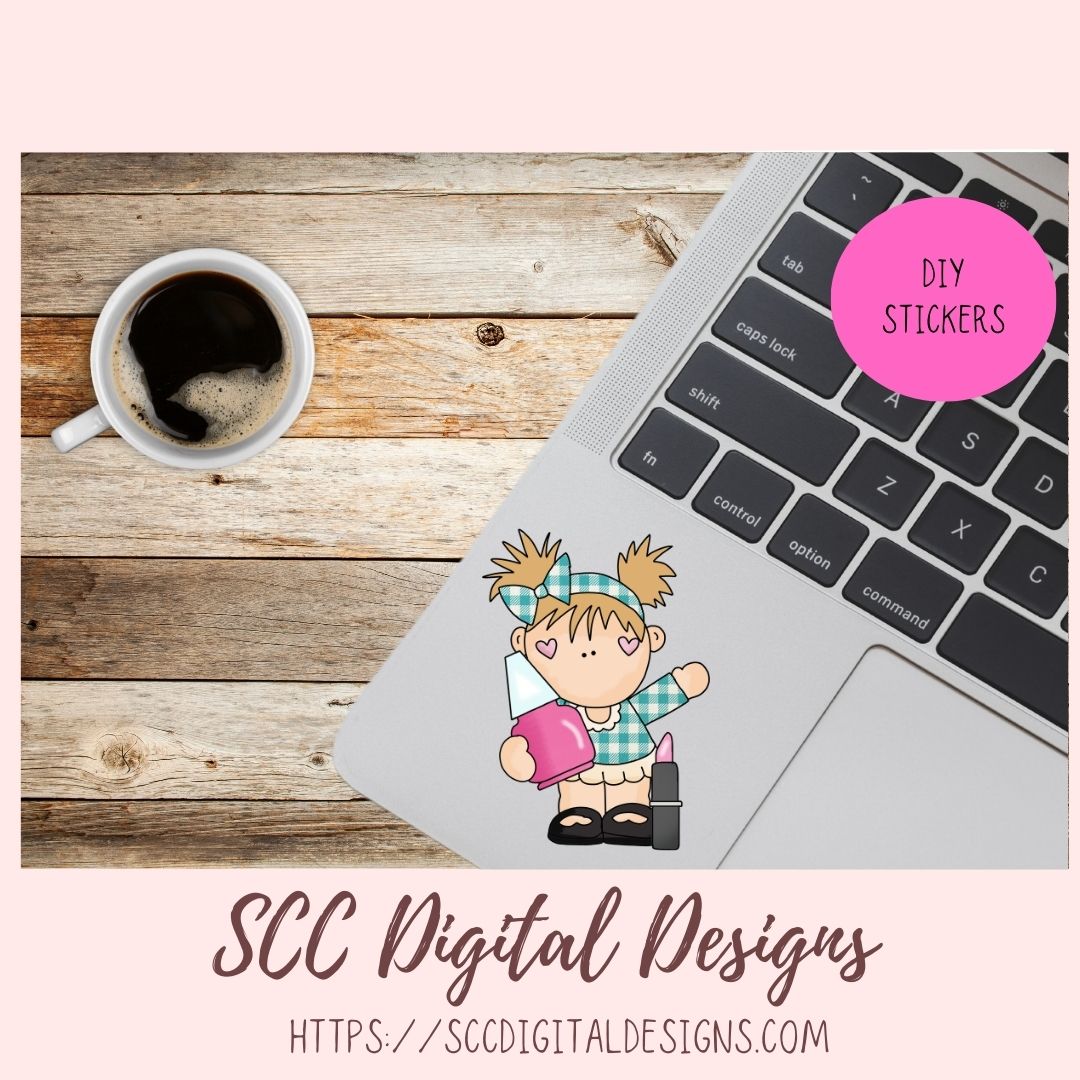 Makeup PNG for Stickers for Girls, Pigtail Kid's Fashion Clipart, Lipstick Fingernail Polish Clip Art for Digital Scrapbooking for Teens
