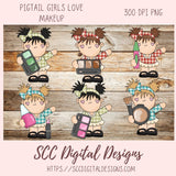 Makeup PNG for Stickers for Girls, Pigtail Kid's Fashion Clipart, Lipstick Fingernail Polish Clip Art for Digital Scrapbooking for Teens