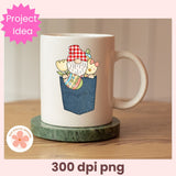 Mug with a cartoon gnome design on a wooden surface