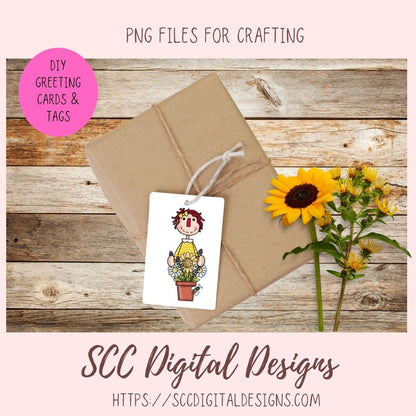 Annie Clipart Digital Download Primitive Doll Clip Art for T-Shirts for Women and Kids, Flower Garden, Blue Birds, Birdhouses, Bumble Bees
