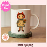 Mug with a cartoon character holding a sunflower on a wooden surface