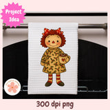 Towel with cartoon character holding a mug on an oven door, featuring 'Project Idea' text.