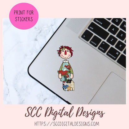 Annie Clipart Digital Download Primitive Doll Clip Art for Stickers for Women and Kids, Prim Sheep Flowers PNGs for T-Shirts or Mugs for Mom