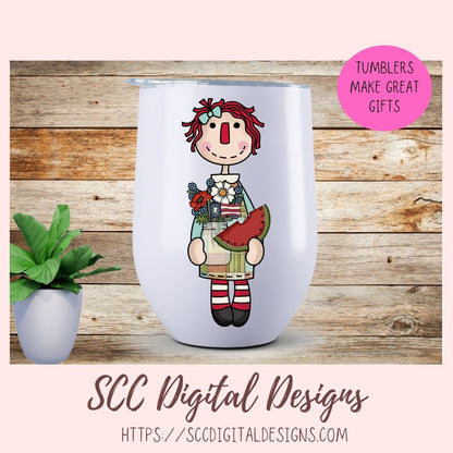 Annie Clipart Digital Download Primitive Doll Clip Art for Stickers for Women and Kids, Prim Sheep Flowers PNGs for T-Shirts or Mugs for Mom