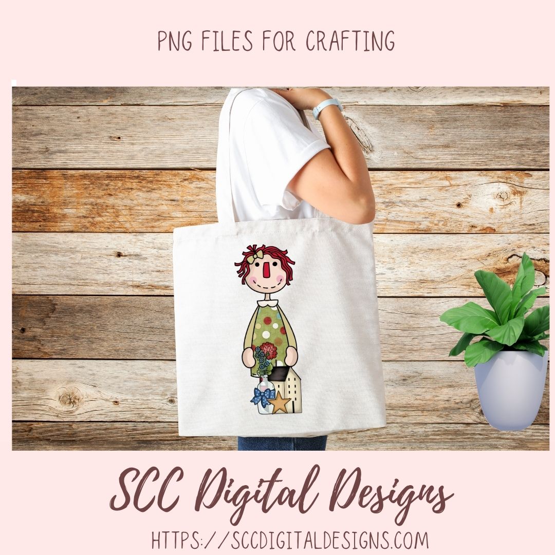 Annie Clipart Digital Download Primitive Doll Clip Art for Stickers for Women and Kids, Prim Sheep Flowers PNGs for T-Shirts or Mugs for Mom