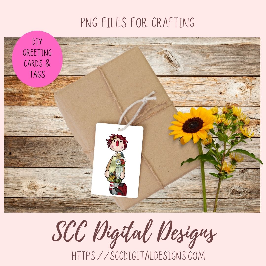 Annie Clipart Digital Download Primitive Doll Clip Art for Stickers for Women and Kids, Prim Sheep Flowers PNGs for T-Shirts or Mugs for Mom
