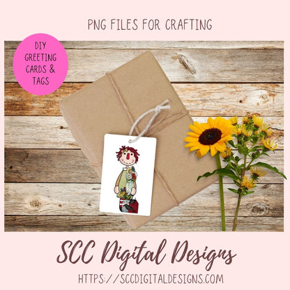 Annie Clipart Digital Download Primitive Doll Clip Art for Stickers for Women and Kids, Prim Sheep Flowers PNGs for T-Shirts or Mugs for Mom