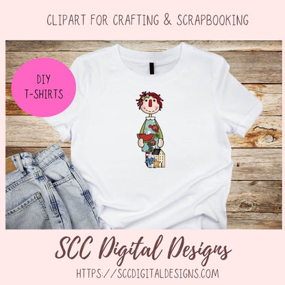 Annie Clipart Digital Download Primitive Doll Clip Art for Stickers for Women and Kids, Prim Sheep Flowers PNGs for T-Shirts or Mugs for Mom